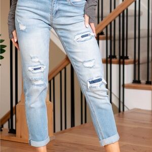 Kancan Luxanna Mid Rise Double cuff hem slim boyfriend jeans